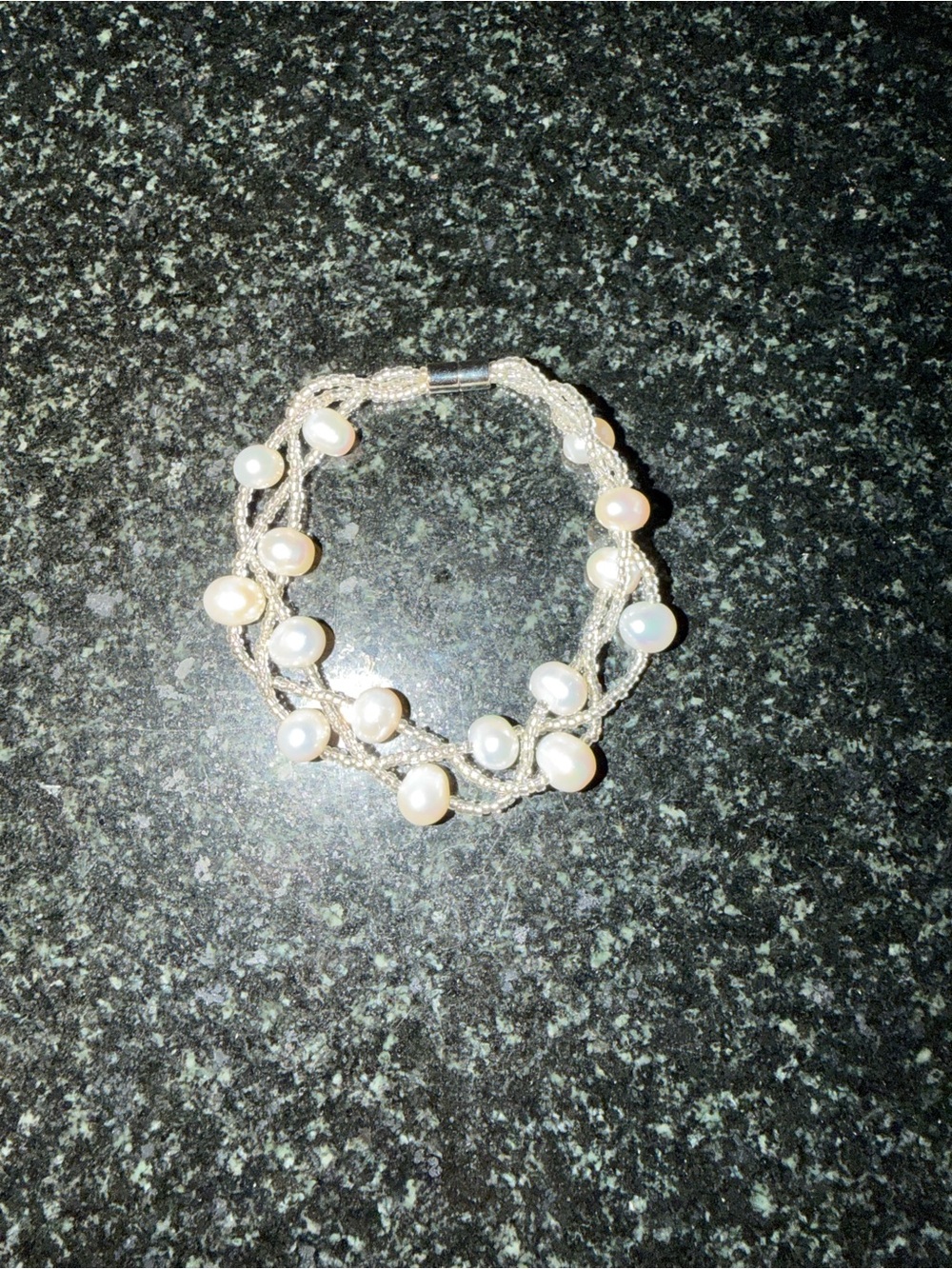 Pearl & Silver-Tone Multi-Strand Bracelet — White Pearls